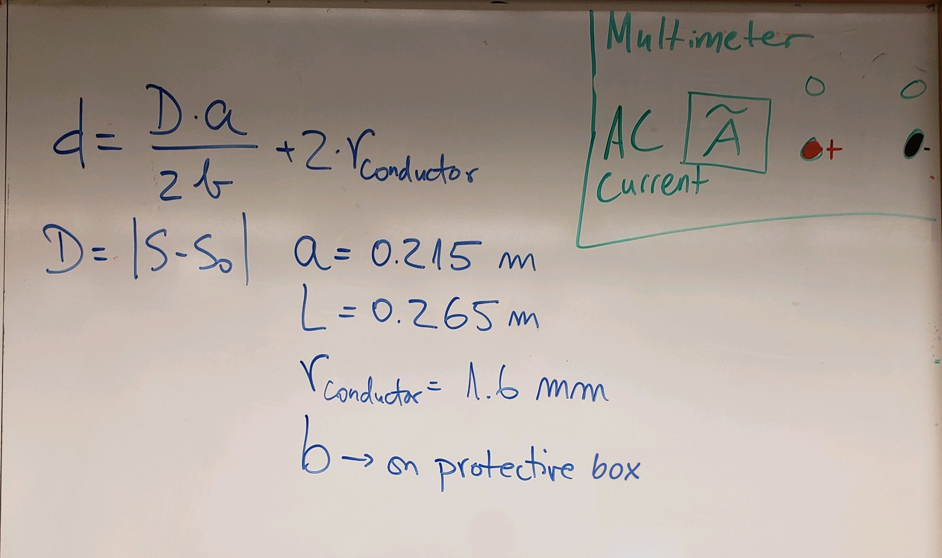 Separation distance equation; multimeter settings.